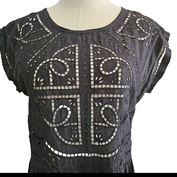 ANTHROPOLOGIE LBD Vanessa Virginia Small Embroidered Cutwork Black Eyelet Dress - Picture 6 of 14